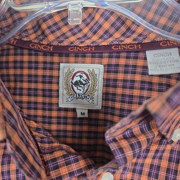 Cinch Mens Button Down Rust Plaid Cowboy Core Rodeo Western Long Sleeve Shirt M - Picture 5 of 12